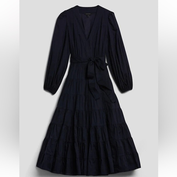 Tiered Wrap Midi Dress in Indigo Cotton, Rare - Picture 5 of 8